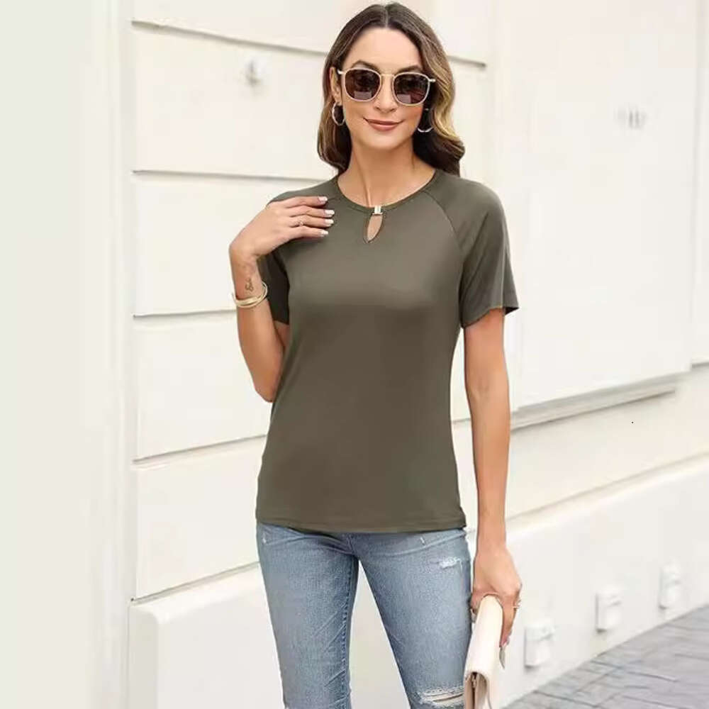 2024 New Women's Solid Color Fashion Casual Round Neck Short Sleeved T-shirt F41826