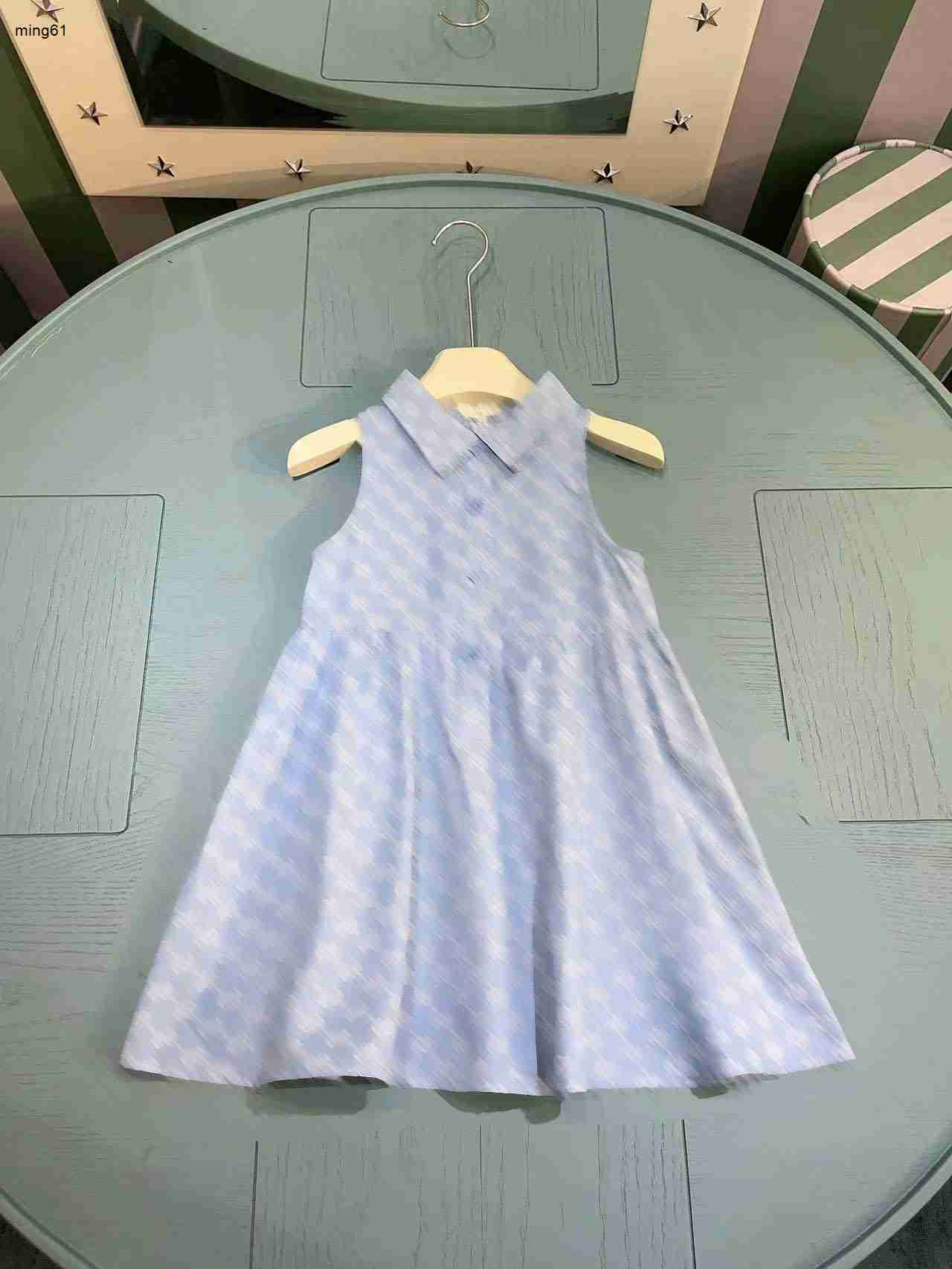 Brand baby skirt Sleeveless lapel girls partydress Size 90-150 CM kids designer clothes blue High quality Princess dress 24April