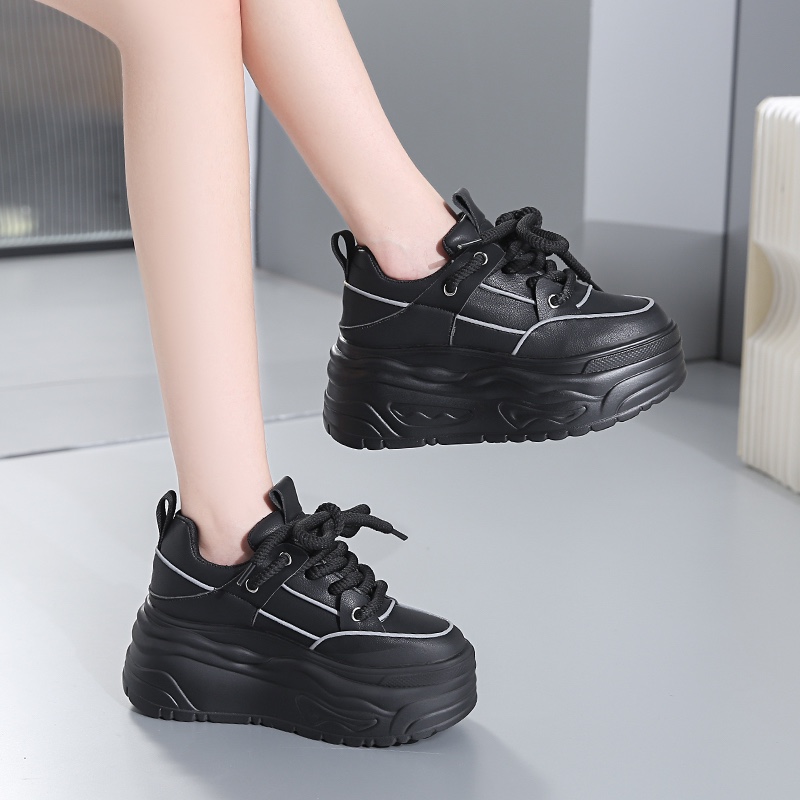 Women's 8cm High Heel Leather Women's Casual Shoes Platform Sneakers Comfortable Skateboarding Shoes Fashionable and trendy flat shoes