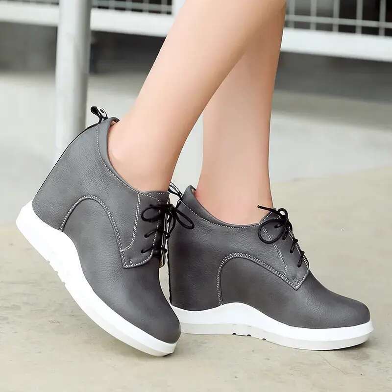 Fashion Wedges Women Spring Autumn Comfort Hidden Platform Casual Shoes Girls Lace-up Wedge Heels Grey White Sneakers b45c