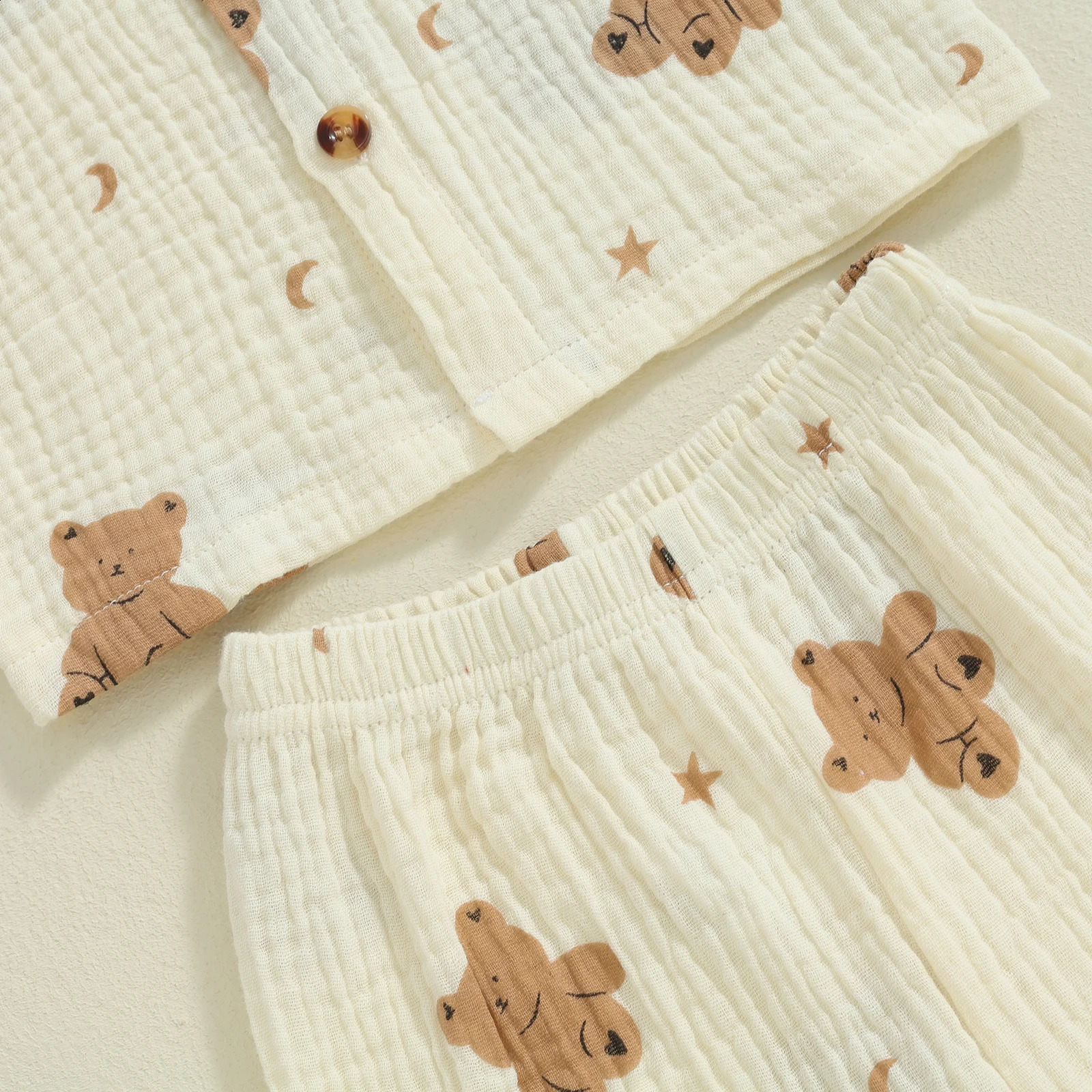 MISOWMNJOY long sleeved childrens sleepwear for girls and boys autumn and winter sleepwear set bear pattern lapel button top pants childrens casual we