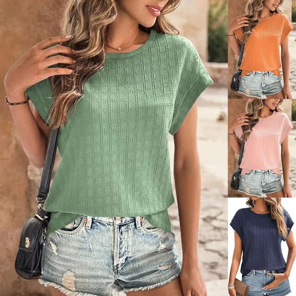 2024 New Women's Wear Dihua Checkered Casual Loose Round Neck Short Sleeve T-shirt F41825