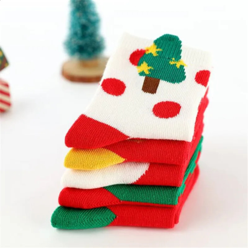 5 pairs of Childrens Christmas Socks Autumn and Winter Cotton Cartoon Boys and Girls Baby Socks 1-12Y 241118