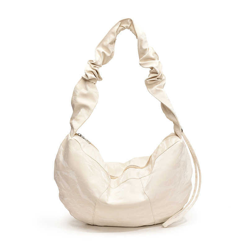 Korean version simple pleated cloud bag, small, fresh, artistic, relaxed, hand-held bill of lading, shoulder bag, drawstring shoulder strap, crossbody
