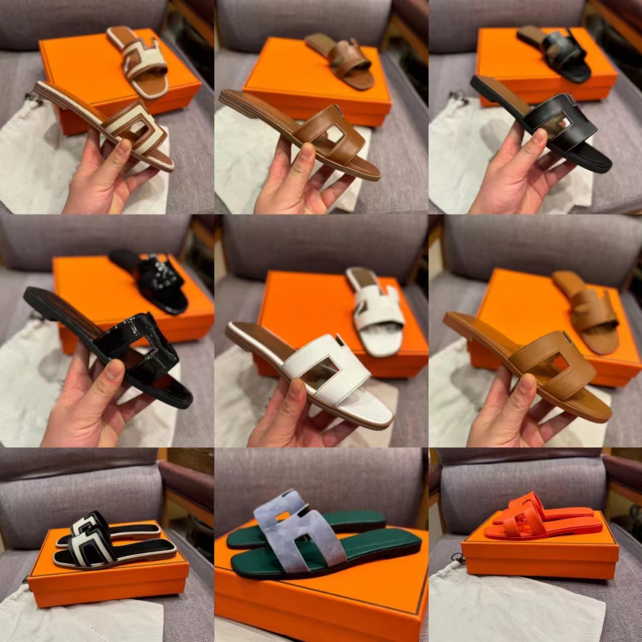 Luxury Oran Designer Women's Leather Sandals Fashion Classic Summer Flat Shoes Size 35-42