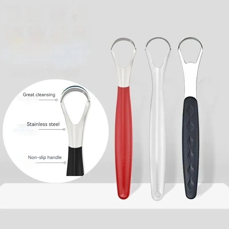 Stainless Steel Tongue Scraper Oral Cleaner Brush Fresh Breath Cleaning Coated Toothbrush Hygiene Care Tools Raspador De Lengua De Acero Inoxidable