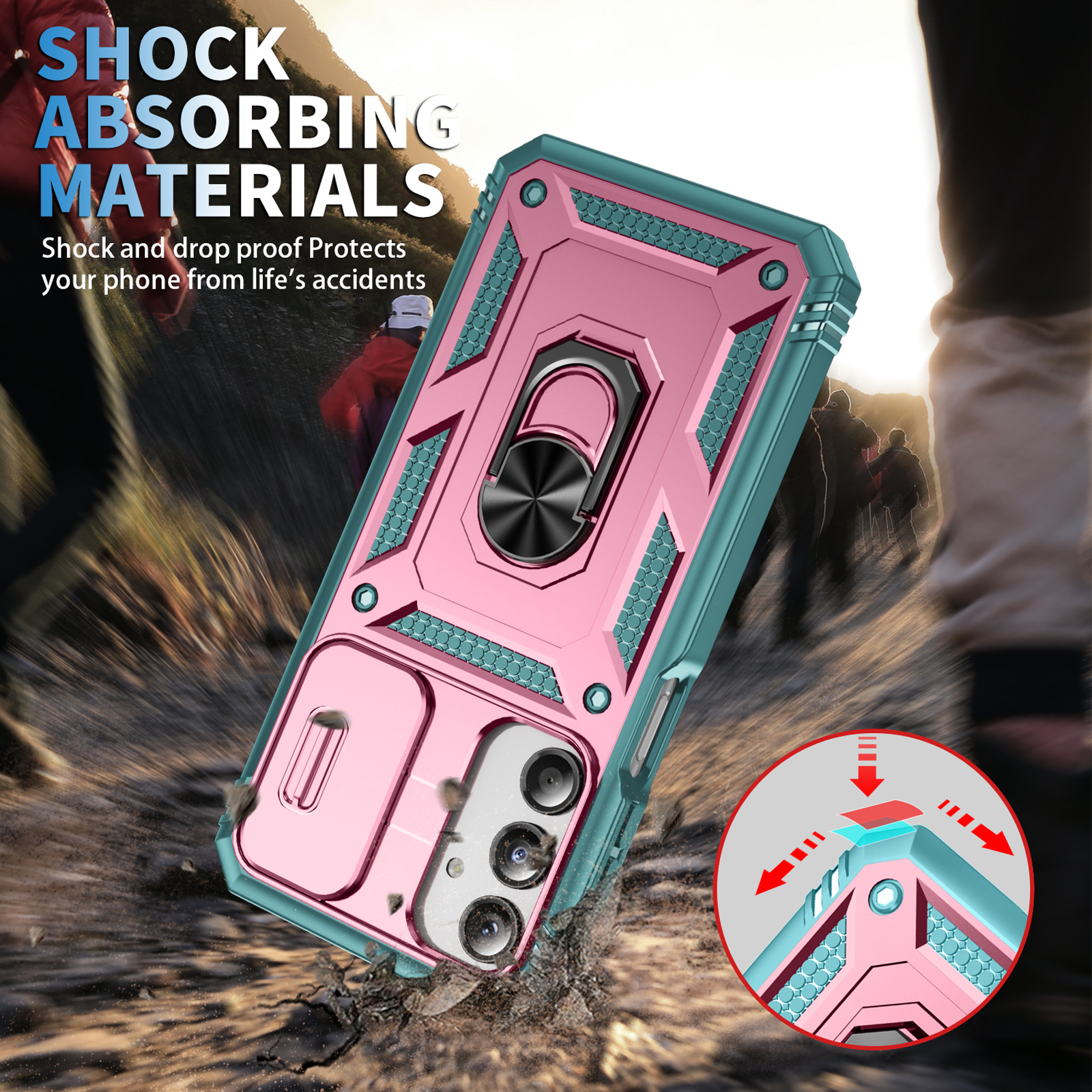 Military Grade 3 in 1 Silicone Hard Plastic Armor Rugged Cases Ring Stand Slide Camera Shockproof For Samsung S25 Ultra S24 FE S23 Plus A06 A16 A15 A2