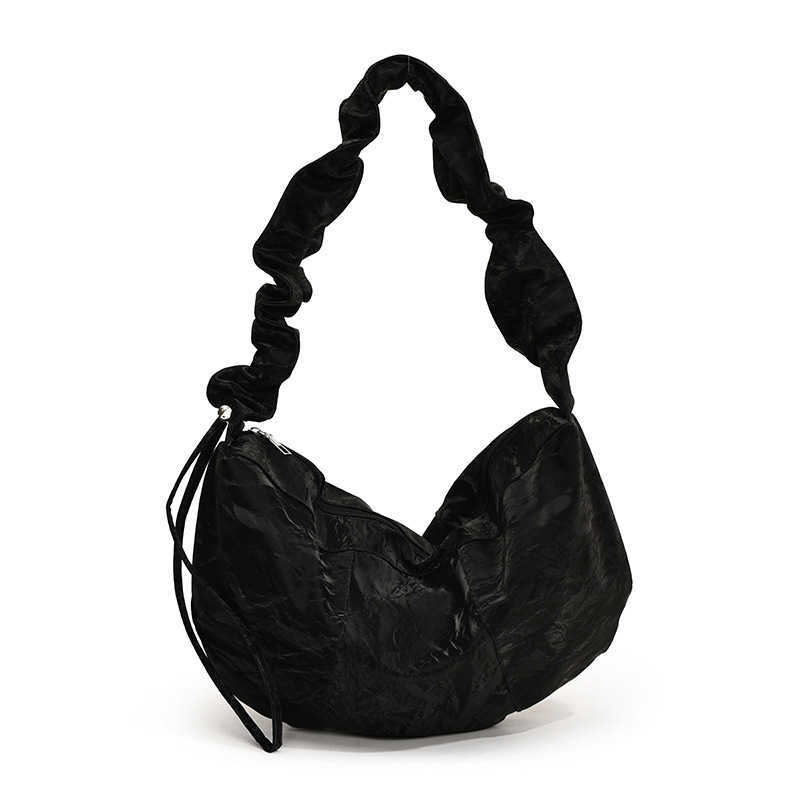 Korean version simple pleated cloud bag, small, fresh, artistic, relaxed, hand-held bill of lading, shoulder bag, drawstring shoulder strap, crossbody