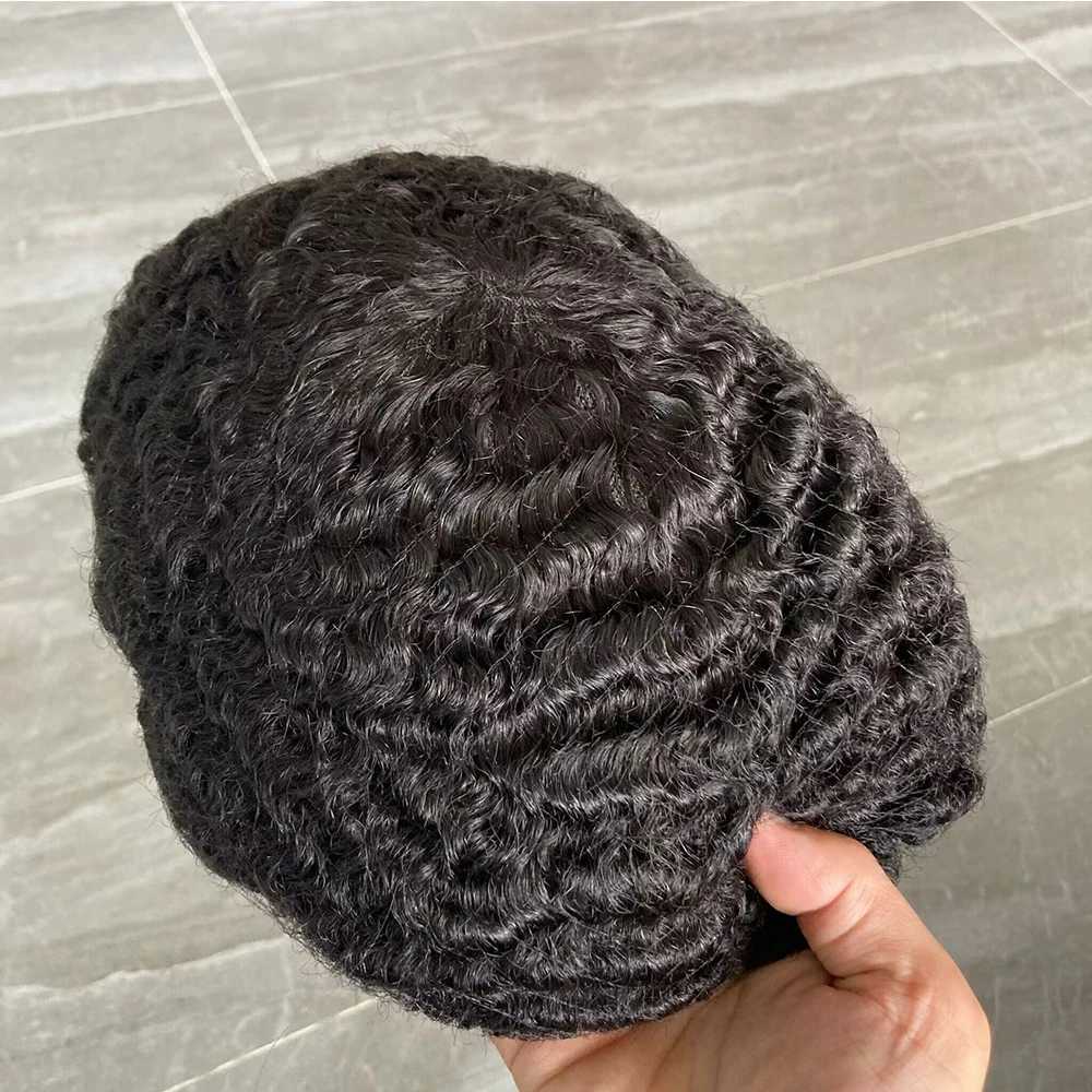 8mm 10mm 12mm African Black Mens Toupee Deep Weaving Device Twisted Curly Toupets Single Lace and NPU Wig 360 Wave Style M241118