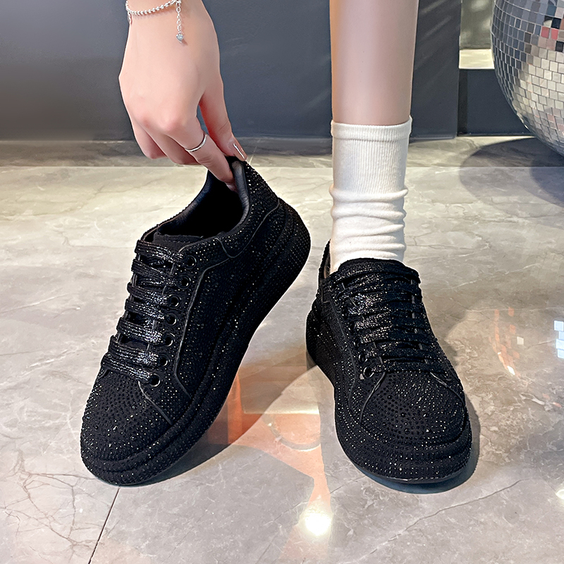 Luxury Women Platform Shoes rhinestones Thick-soled black Designer Shoes Shining Crystal Sneakers Trend Casual Sneakers High quality flat shoes