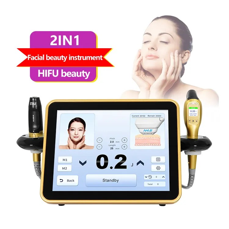 HIFU Ultrasound Face Remodeling Wrinkle Acne Scar Reduction High Intensity Focused Ultrasound Single Point + Single Row 2 Handles 7D Machine