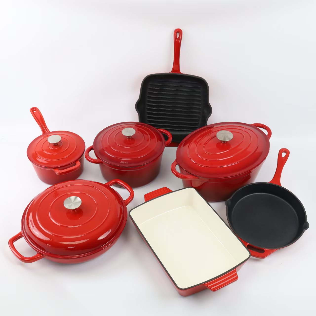Cast iron enamel pot set of 5-7 pieces enamel milk pot stew pot frying pan seafood pot X240919