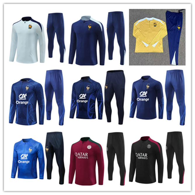 2024 French tracksuit soccer jersey BENZEMA MBAPPE equipe de Full Sets kids Men 23/24/25 Paris pPSG Football training suit Half pull Long sleeve chandal futbol