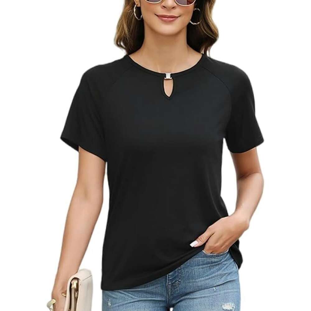 2024 New Women's Solid Color Fashion Casual Round Neck Short Sleeved T-shirt F41826