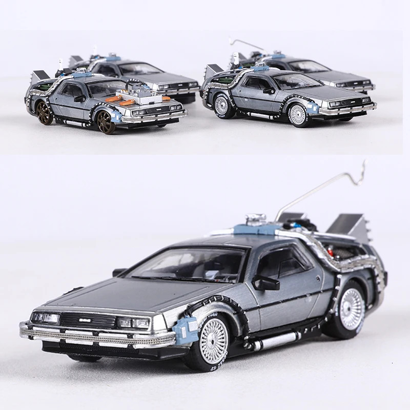 MJ 1 64 DeLorean DMC I II III Back To The Future Time Machine MrFusion Diecast Toy Vehicle Car Model 241118