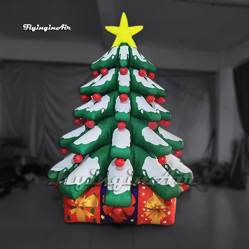 Green Large Inflatable Christmas Tree Artificial Evergreen Covered In Snow With Ornaments For Indoor or Outdoor Decoration