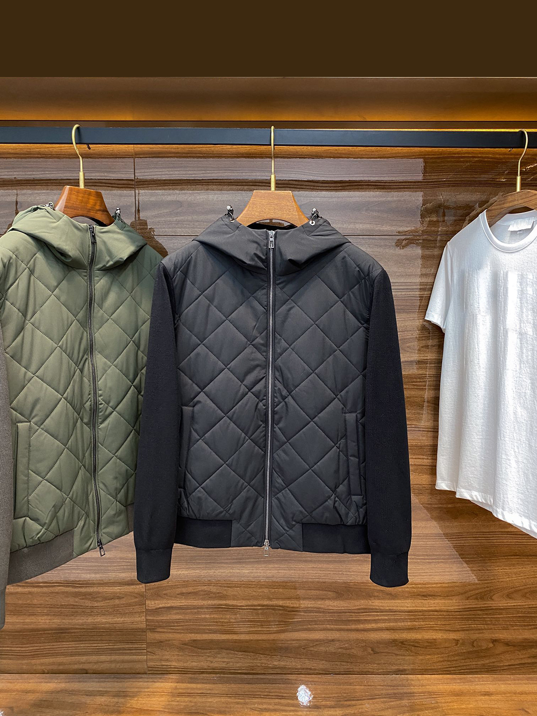 BLLIYOSS Men 2024 New Fashion Dia Grid Quilted Cotton Jacket Knitted Sleeve Patchwork Zipper Hooded High Quality Old Money