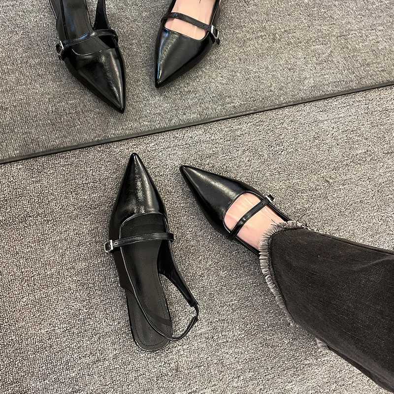 New Design Womens Luxury Womens Pointed Toe Loafers Ladies 2024 Spring Black Ballet Flat Shoes Womens Sandals Y250306