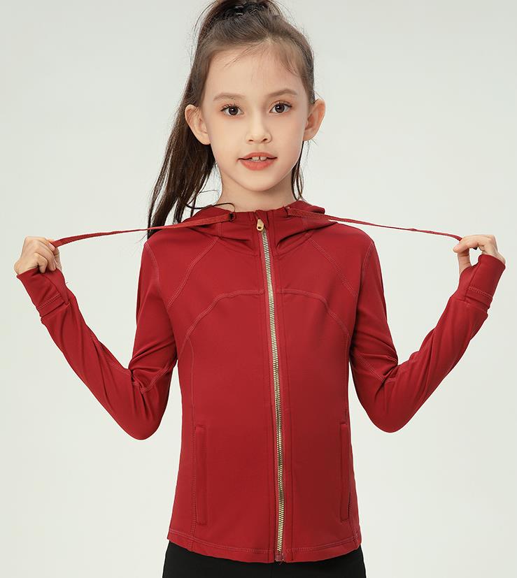 LL Girls' Top DEFINE Double -sided Wool Tops Slim Hooded Sports Jacket Yoga Coat for kids