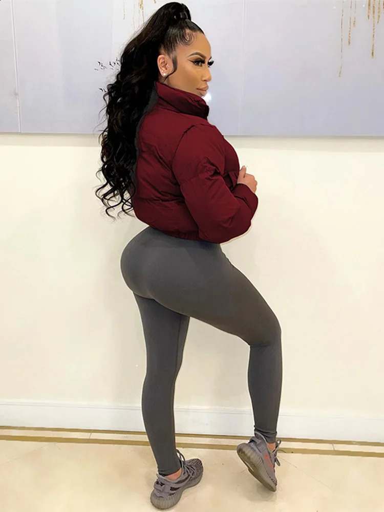 Cotton Padded Coat Women Patchwork Puffer Parka Outwear Solid Color Winter Warm Zipper Crop Top Jacket Chaqueta Mujer 241118