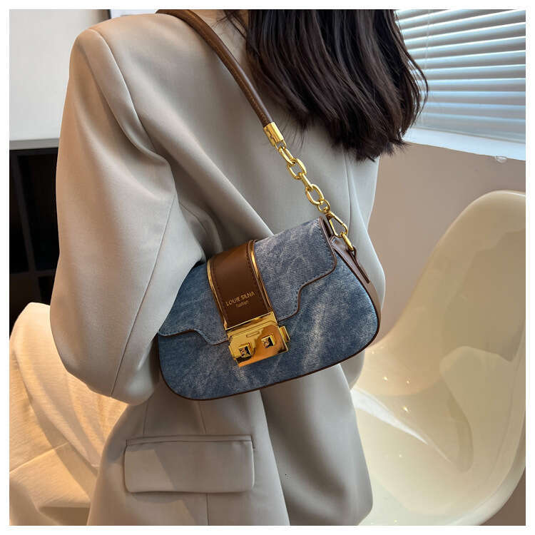 Women Shoulder Denim Fabric New Texture Casual Lady Underarm Bag Retro Fashion Small Flap Female Handbag
