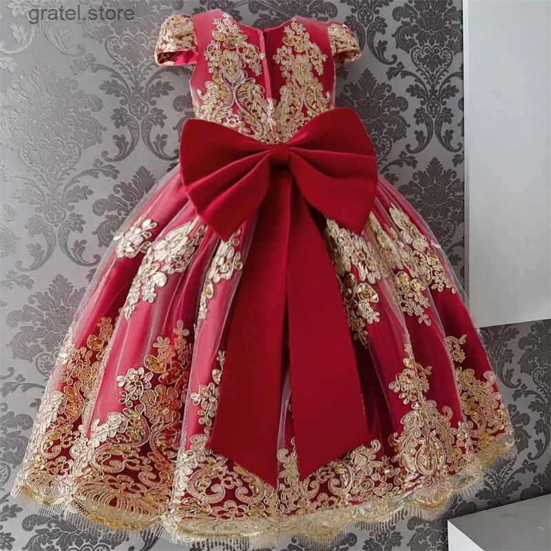 Girl's Dresses Embroidery Elegant Kids Princess Dress for Girls Birthday Party Prom Gown Vintage Court Lace Evening Dress Christmas Girl Dresse