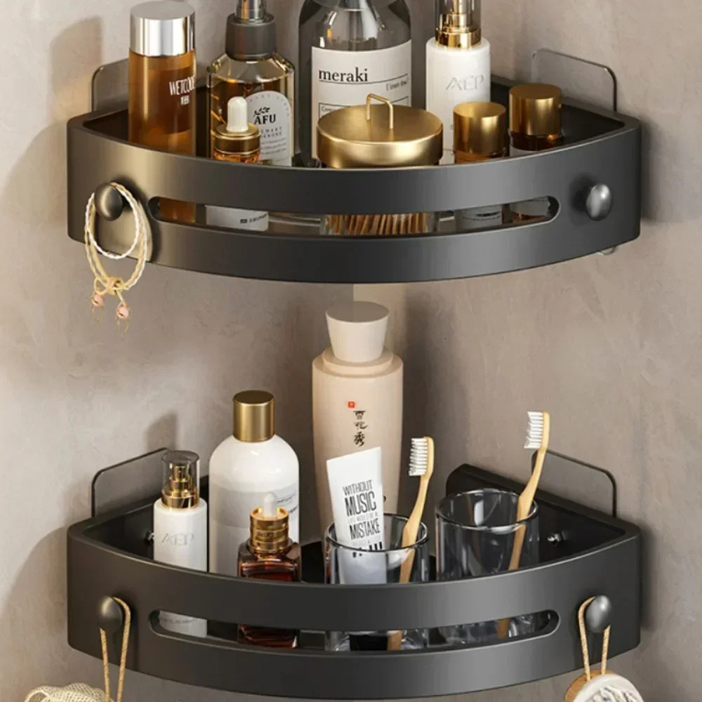 New Shampoo Rack Bathroom Shelluminum Alloy Makeup Storage Organizer Shower Accessories No Drill Wall Corner Shelf 2025