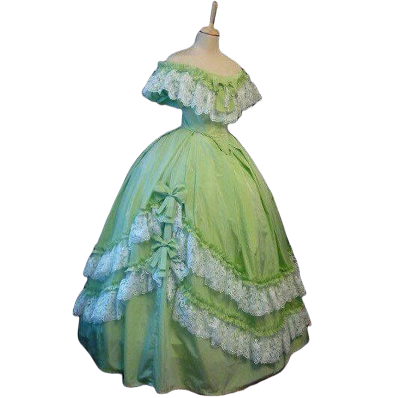 Light Green Ball Gown Historical Victorian Prom Dresses Civil War Medieval Princess Evening Dress Off The Shoulder Floor Length Elegant Vintage Gothic