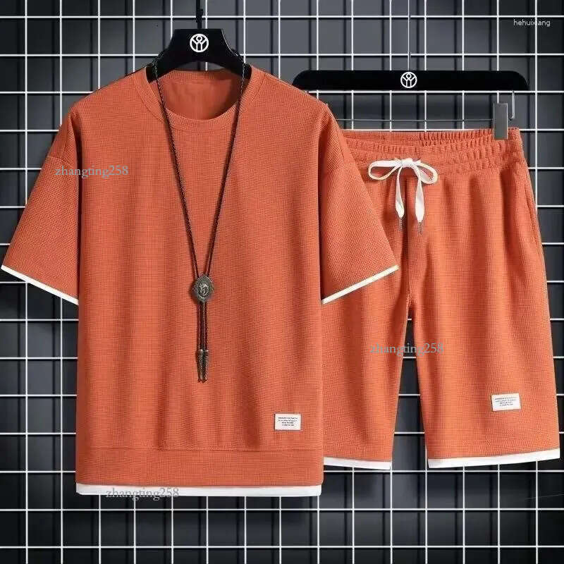 Men's Tracksuits Casual Sport Suit Loose Fit Short Sleeve Shorts 2024 Summer Trendy High Street Fashionable Set
