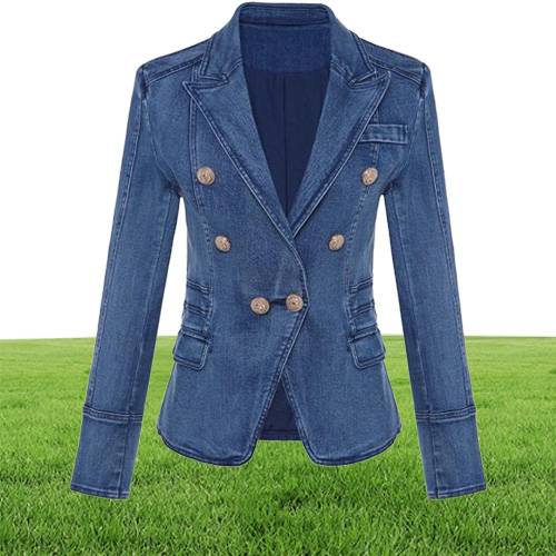 HIGH QUALITY New Fashion Designer Blazer Women039s Metal Lion Buttons Double Breasted Denim Blazer Jacket Outer Coat CJ1914088348