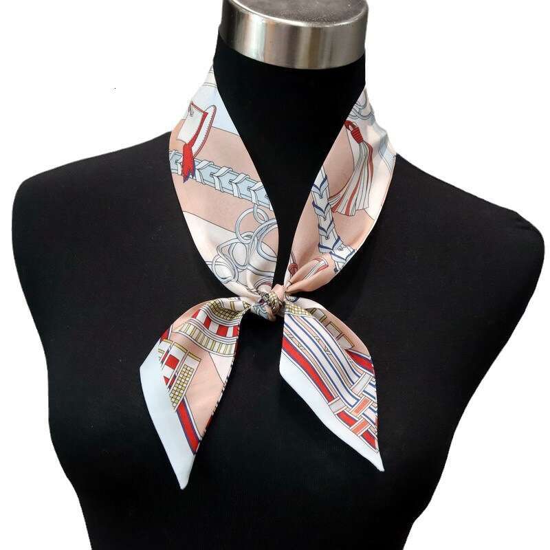 New Cloud Double layered Twill Small Thin Narrow Scarf Versatile Silk Ribbon Long Strip
