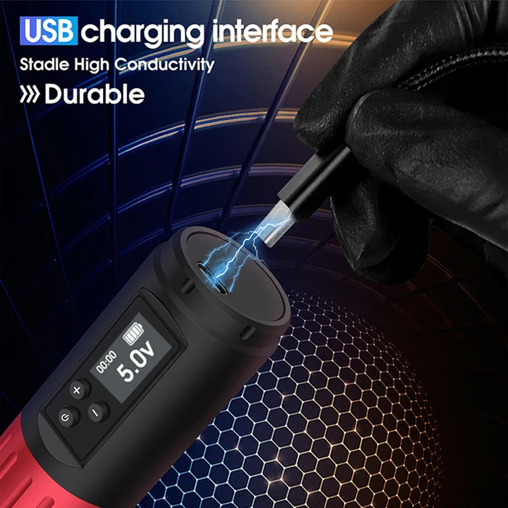 Wireless Tattoo Machine Kit Adjustable Travel 3.5mm Digital LED Display Screen 20 Mixed Tattoo Ink Cartridge Needles 241118