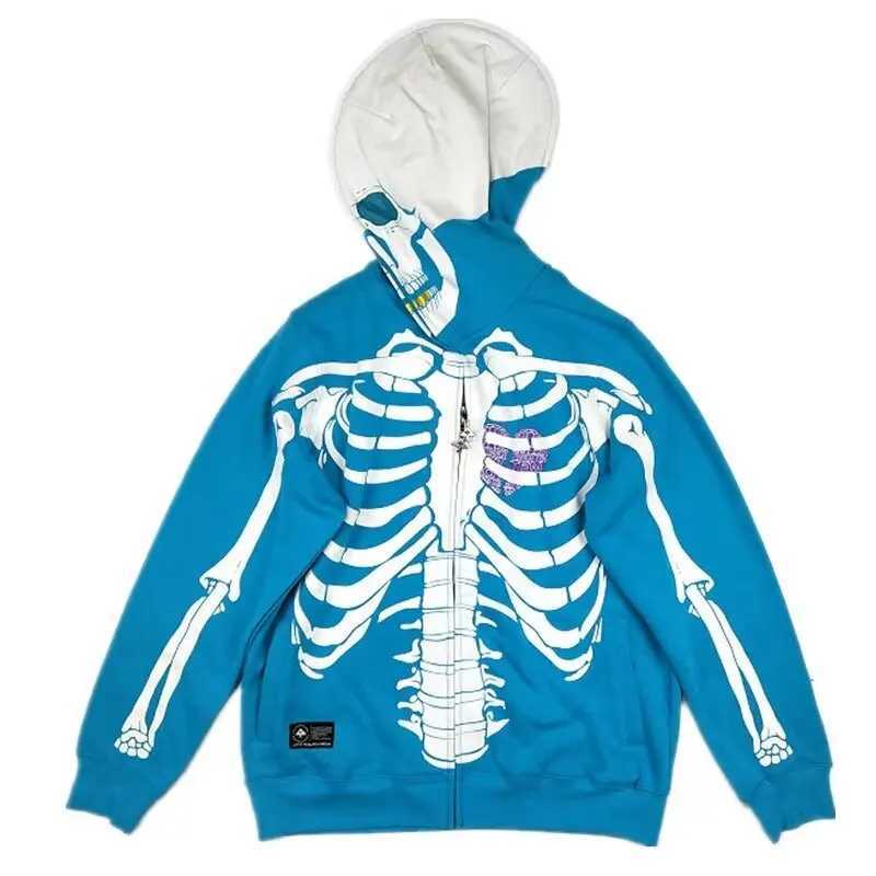 High Quality Y2k Fashion Zipper Hoodie Halloween Skl Theme Plover Hoodie Oversi Sportswear Punk Harajuku Sportswear Oversi Top T241118