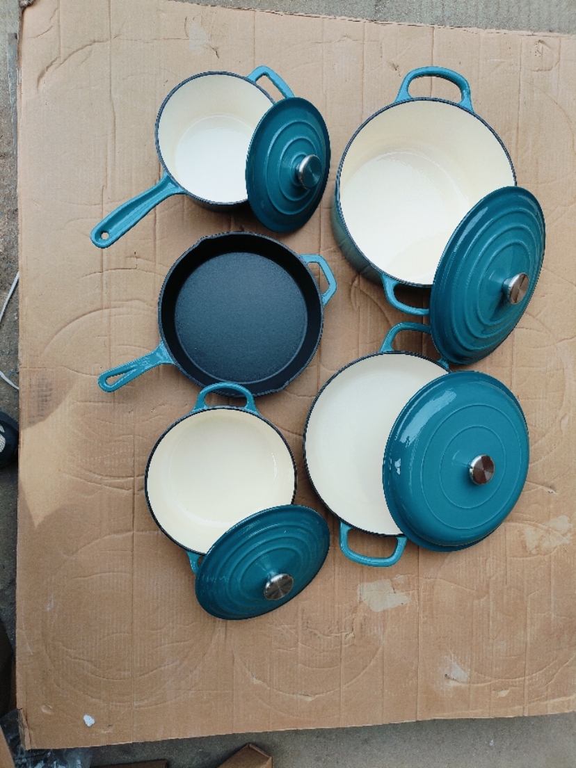 Cast iron enamel pot set of 5-7 pieces enamel milk pot stew pot frying pan seafood pot X240919