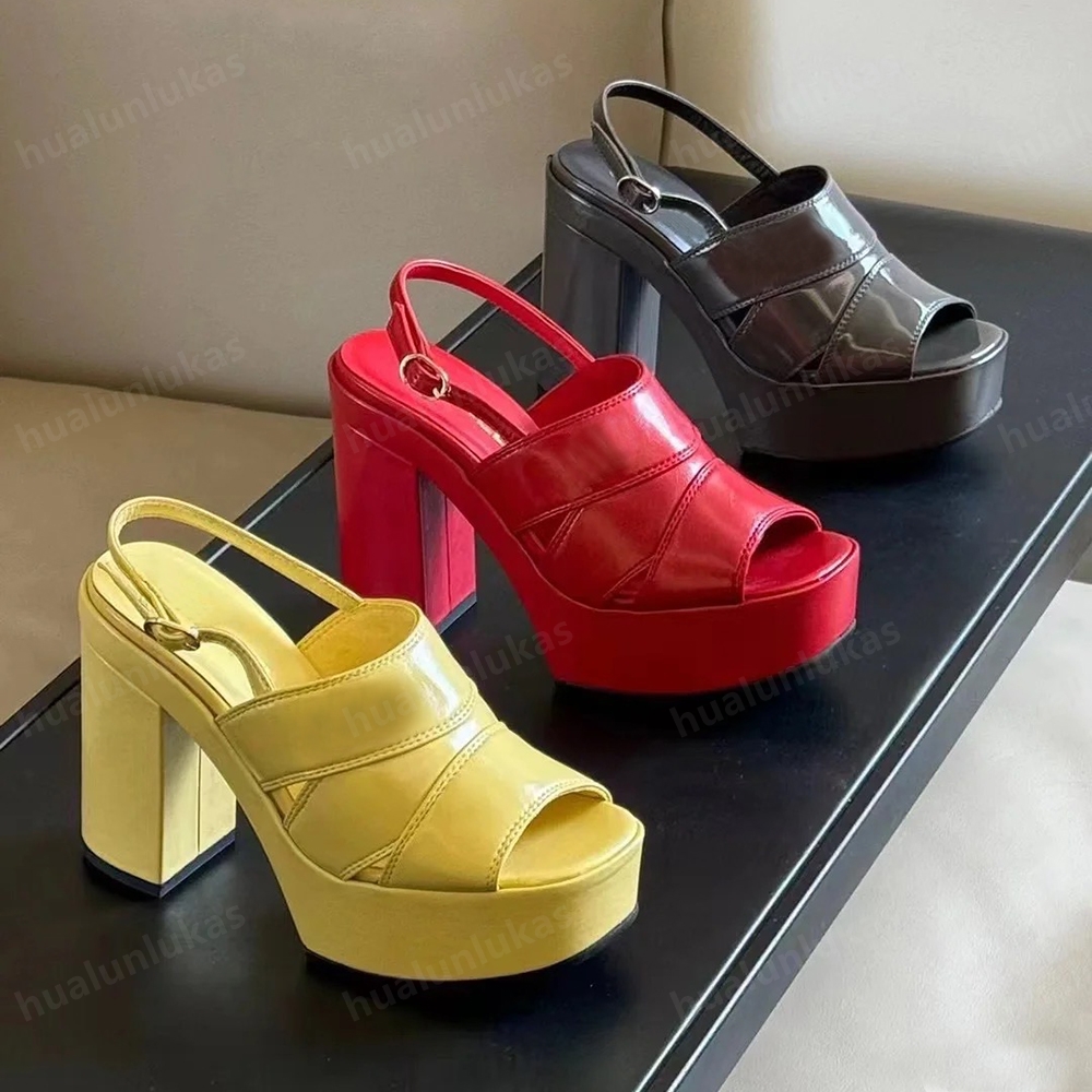 Top quality platform heel sandals Chunky Block heel open toes Dress shoes buckle High-heeled womens Leather outsole Luxury designer heels dinner shoesWith box