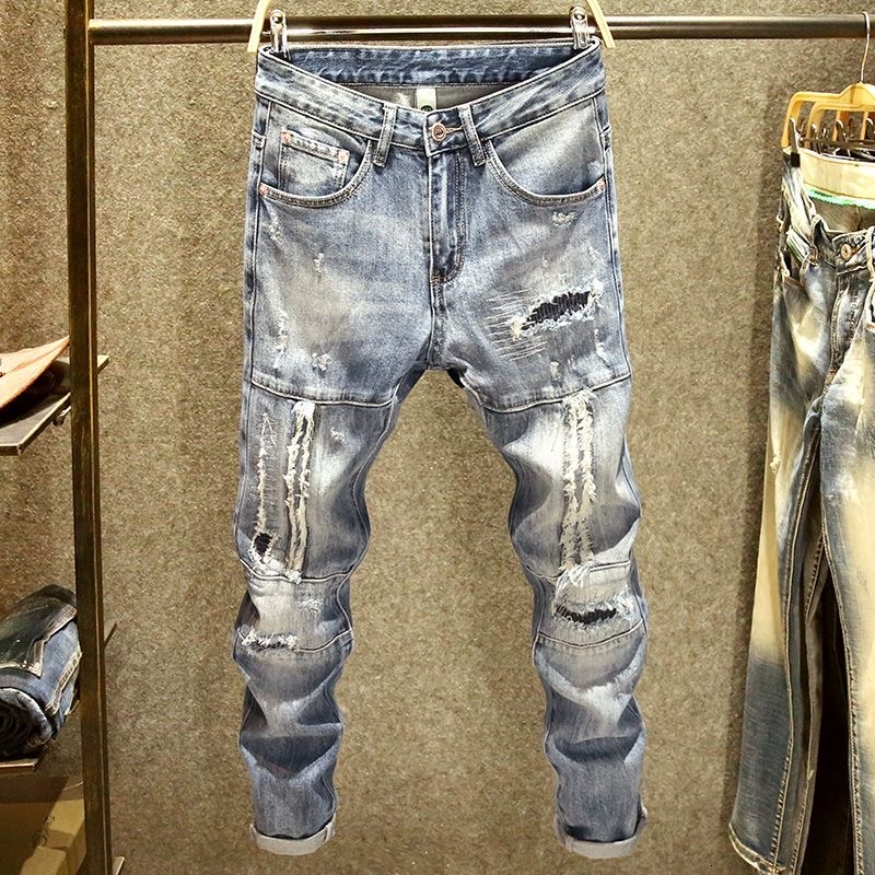 Spring And Autumn New Classic Fashion Trend Ripped Jeans Men's Casual Elastic Comfortable High-Quality Trousers 28-36
