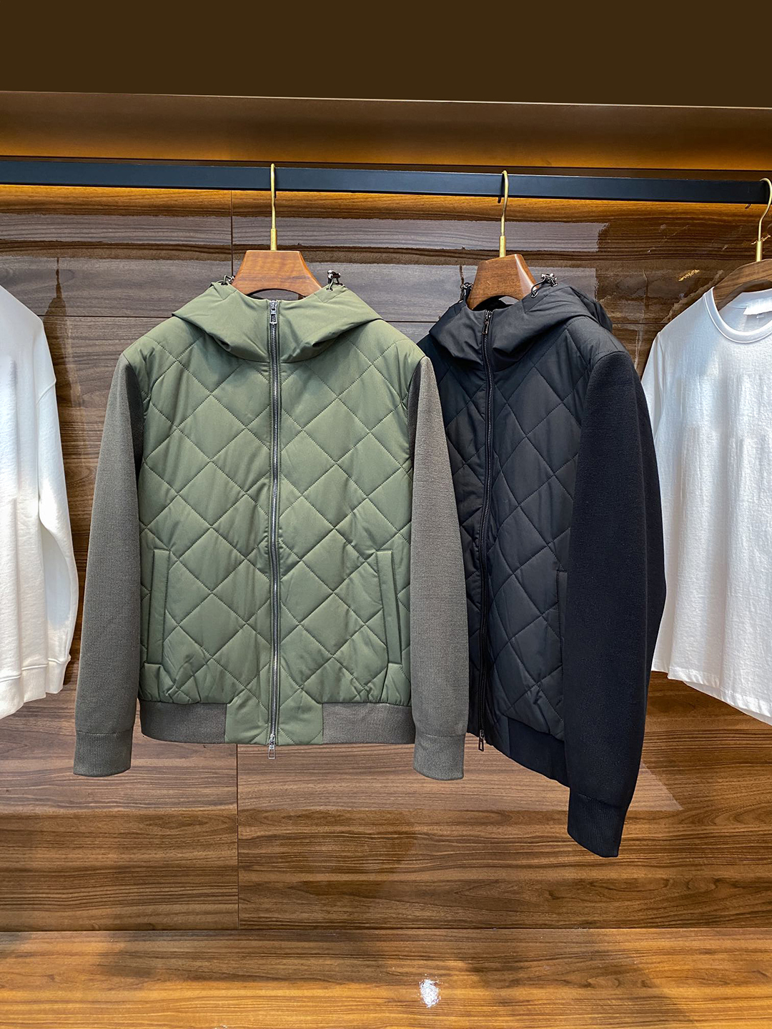 BLLIYOSS Men 2024 New Fashion Dia Grid Quilted Cotton Jacket Knitted Sleeve Patchwork Zipper Hooded High Quality Old Money