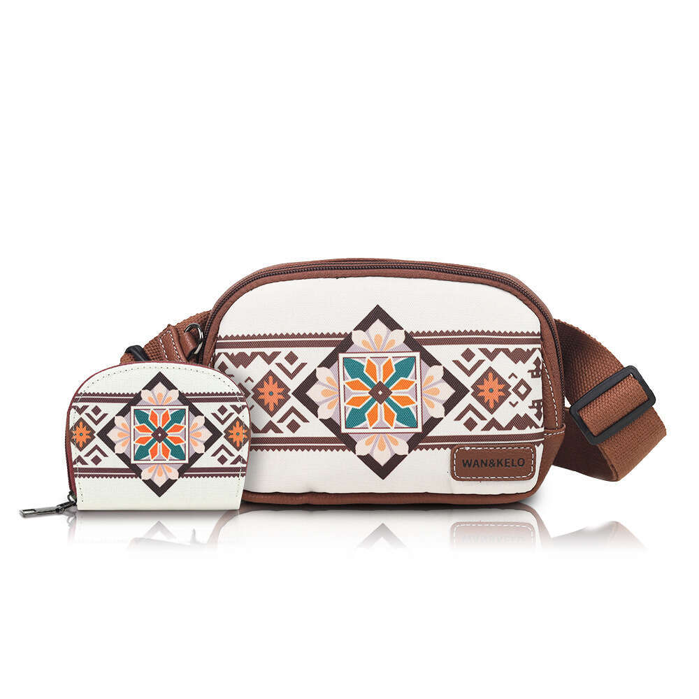 Hot selling two-piece Bohemian ethnic style women's crossbody small card chest bag, waist bag