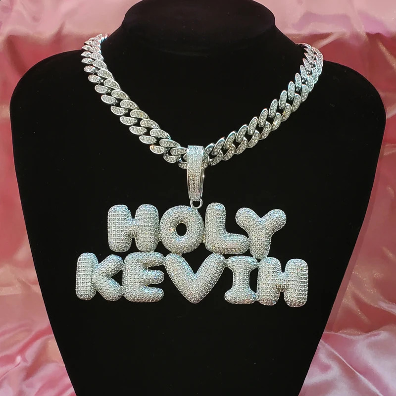 Custom Name Necklace Bubble Letters Pendant For Men Women Micro Pave Zircon Word with Cuban Chain Hip Hop Jewelry 241116