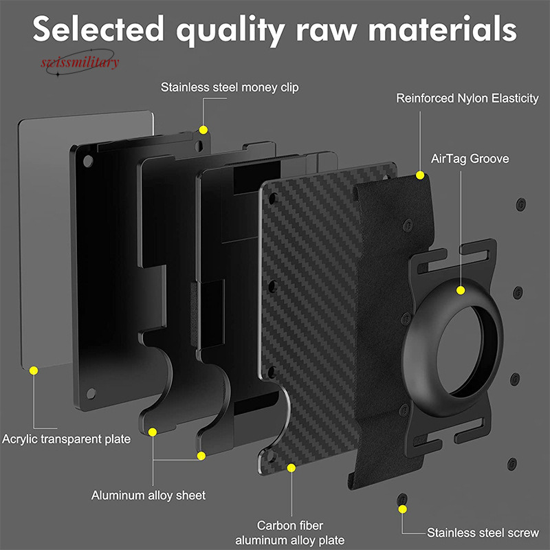 Aluminum alloy Air tag tracker men's wallet with transparent window business holder card bag #33 swissmilitary