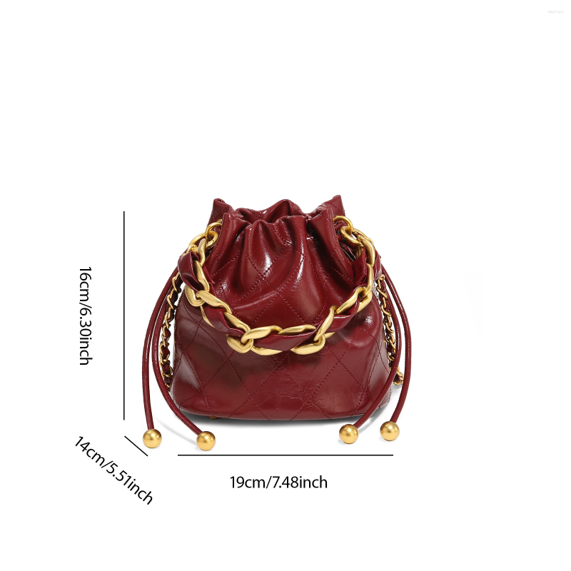 Drawstring TOUTOU Genuine Leather Quilted Bucket Bag For Women With Chain Strap Crossbody Handbag Daily Use And Commuting 27ce 4
