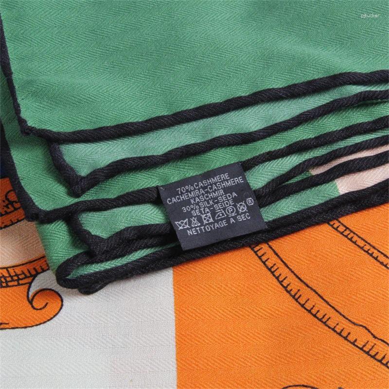 Scarves POBING Silk Cashmere Scarf Women Hand Rolled Saddle Belt Print Square Wraps Bandana Big Hijabs Female Foulard 135CM