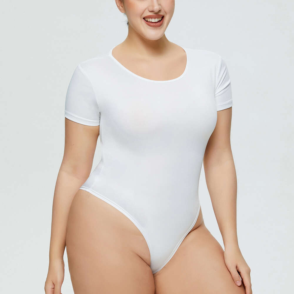 Fashionable Oversized Women's Tight Fitting with Versatile Base Round Neck Short Sleeved Jumpsuit Triangle Pants F41820