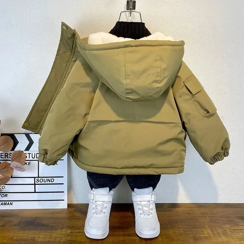 Winter Down Cotton Jacket Boys Black Hooded Coat Children Outerwear Clothing Teenage 38Y Kids Parka Padded Snowsuit 241118