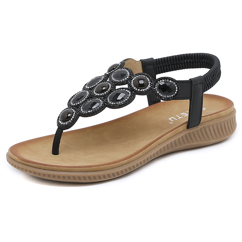 Bohemian Sandals GAI Women Slippers Wedge Gladiator Black Pink White Sandal Womens Elastic Beach Shoes String Bead Eur36-42 s