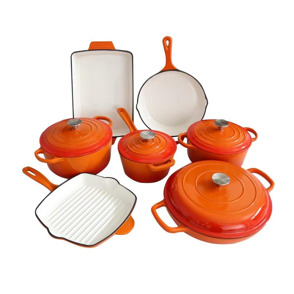 Cast iron enamel pot set of 5-7 pieces enamel milk pot stew pot frying pan seafood pot X240919