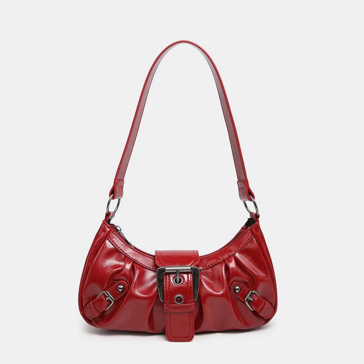 Wens Y2K Bag Pleated Hobo Red Shoder Bag for Wen PU Leather Cluh Handbag Purse for Girls Chic Luxury Designer Handbags Z250514
