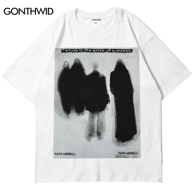 Men Hip Hop T Shirt Streetwear Dark Style Shadow Printed T-Shirt Summer Short Sleeve Tshirt Harajuku Cotton Tops Tees Black 240409