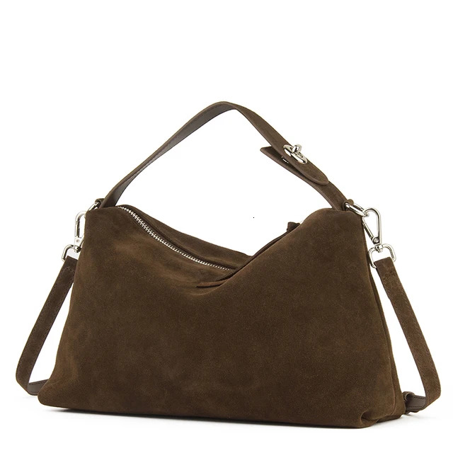 Donna-In Natural Cow Suede Handbag For Women Large Capacity Soft Shoulder Spring Retro High Quality Zipper Crossbody Bags Check BagVoyage
