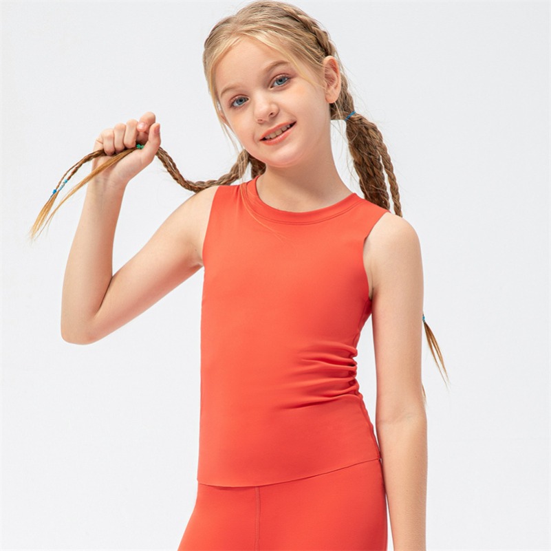 Kids Yoga Shirt Short Sleeve for Girls Crew Neck Breathable Seamless Quick Dry Childrens Fintness Sports Summer T Shirt LM23104